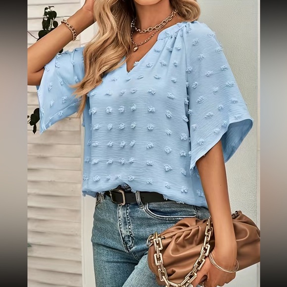 Boho V neck Swiss dot blouse - Picture 6 of 16